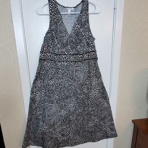 Black & White High Waisted Midi Length A-Line Dres